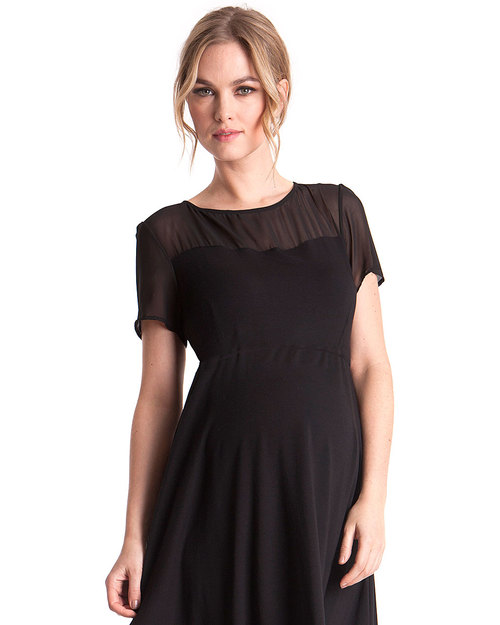 Seraphine Lucille Sheer Shoulder Maternity Dress - Black Dresses_