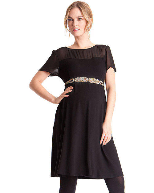 Seraphine Lucille Sheer Shoulder Maternity Dress - Black Dresses_