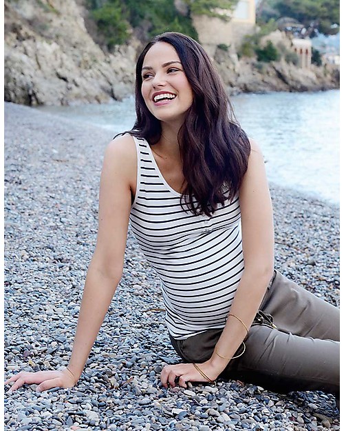 Seraphine Luna, Maternity and Nursing Top, Striped Blue - Bamboo! Tank Tops