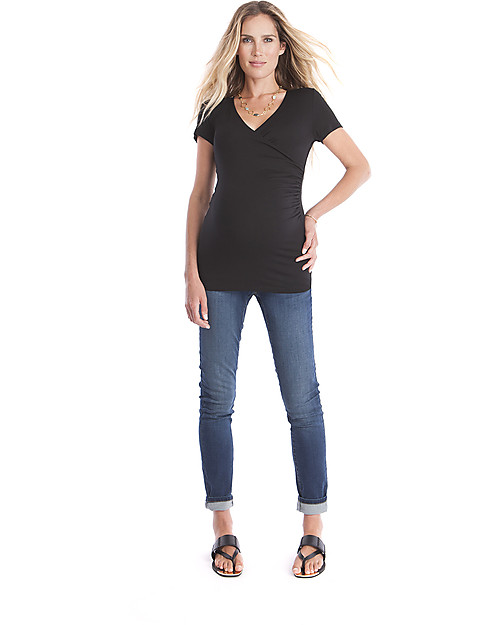 Seraphine Marney, Maternity and Nursing Mock Wrap Top, Black T-shirts