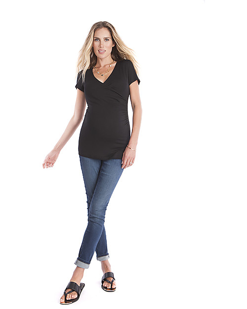 Seraphine Marney, Maternity and Nursing Mock Wrap Top, Black T-shirts