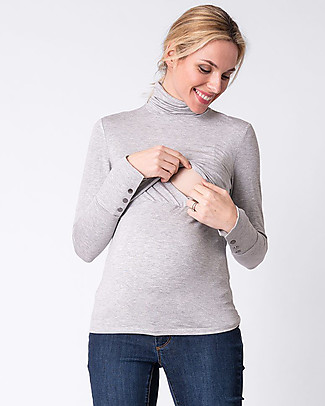 Seraphine Maternity & Nursing Roll Neck Top Ember - Grey - Bamboo Long Sleeves Tops