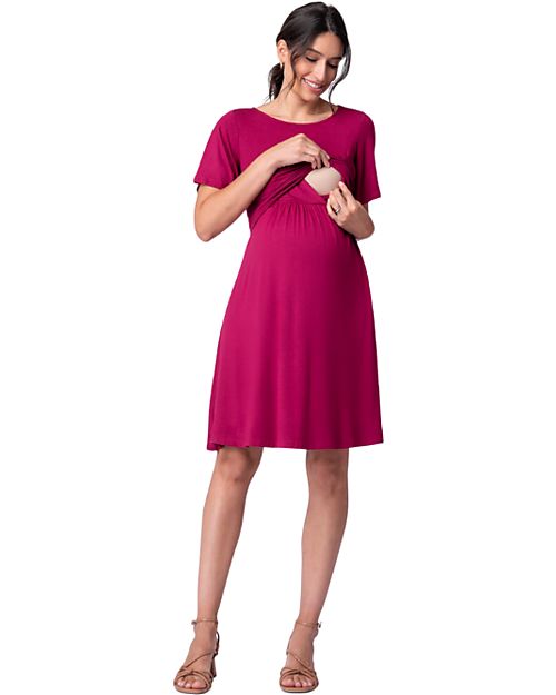 Seraphine Maternity and Nursing Flounce Sleeve A-line Dress Rivera - Raspberry - Viscose Dresses_