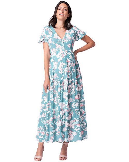 Seraphine Maternity and Nursing Frill Sleeve Tiered Midi Dress - Avia - Sage Floral - Viscose Dresses_