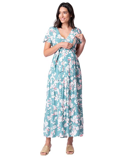 Seraphine Maternity and Nursing Frill Sleeve Tiered Midi Dress - Avia - Sage Floral - Viscose Dresses_