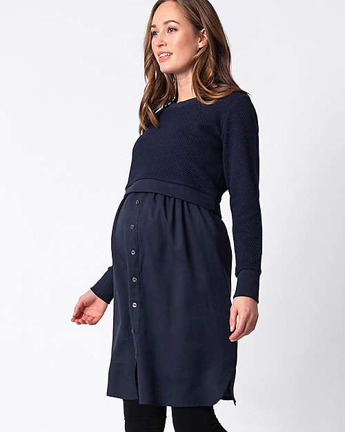 Seraphine Maternity and Nursing Tulia Dress - Navy - Textured Jersey Combo Dresses_