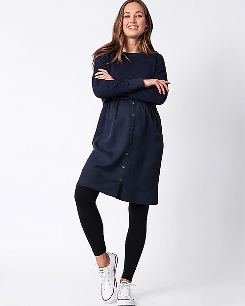 Seraphine Maternity and Nursing Tulia Dress - Navy - Textured Jersey Combo Dresses_