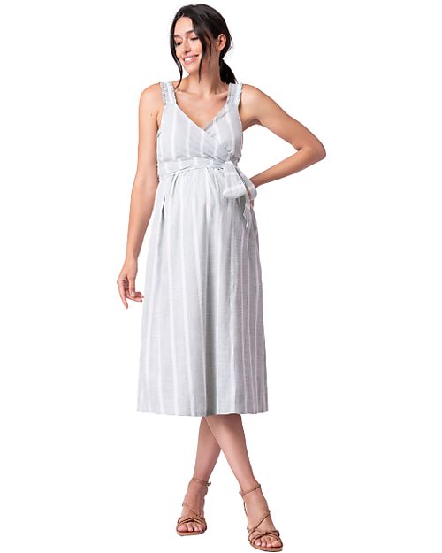 Seraphine Maternity and Nursing Wrap Midi Dress Aaliyah - Sage - 100% Cotton - Crossover Opening Dresses_