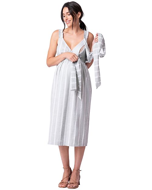 Seraphine Maternity and Nursing Wrap Midi Dress Aaliyah - Sage - 100% Cotton - Crossover Opening Dresses_