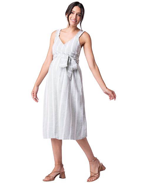 Seraphine Maternity and Nursing Wrap Midi Dress Aaliyah - Sage - 100% Cotton - Crossover Opening Dresses_
