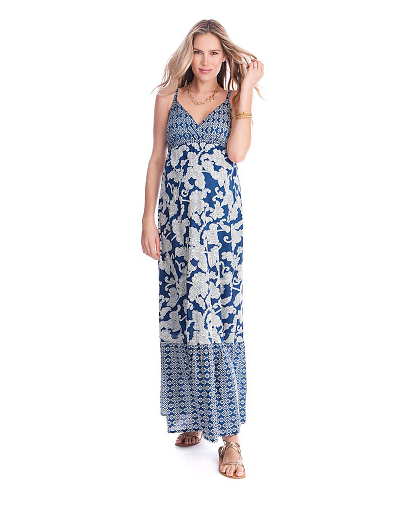 blue floral maternity maxi dress