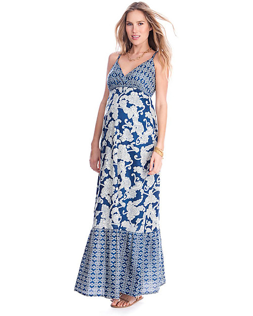 Seraphine Matilda - Blue Floral Print Maternity Maxi Dress - 100% Cotton Dresses_