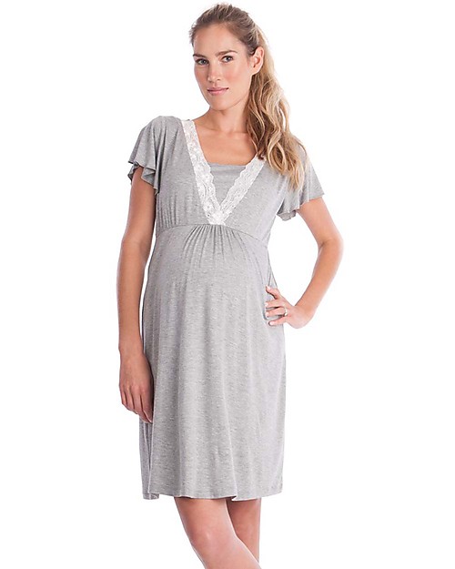 Seraphine Meadow, Lace Trim Maternity & Nursing Nightie - Grey Marl Pyjamas