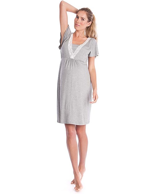 Seraphine Meadow, Lace Trim Maternity & Nursing Nightie - Grey Marl Pyjamas