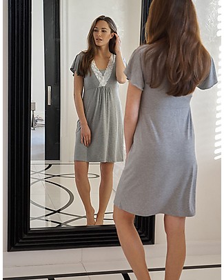 Seraphine Meadow, Lace Trim Maternity & Nursing Nightie - Grey Marl Pyjamas