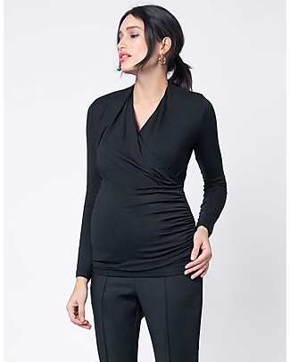 Seraphine Melanie Ruched Maternity & Nursing Cross Over Top - Black Evening Tops