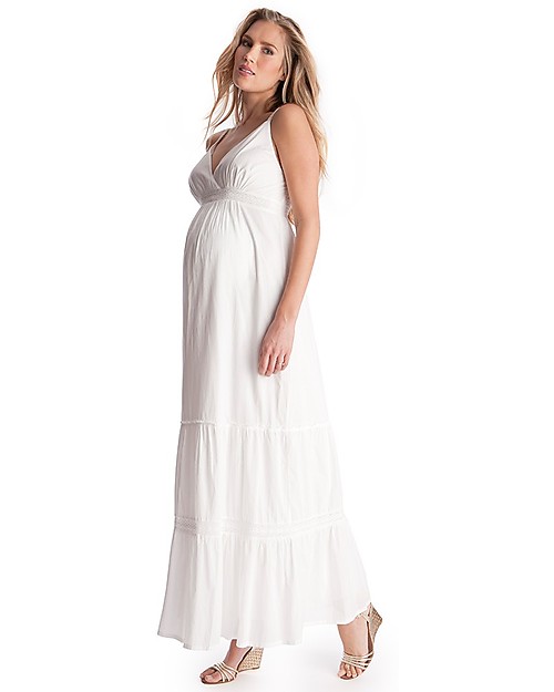 Seraphine Melody, Woven Maternity Maxi Boho Dress, White - 100% cotton voile Dresses_
