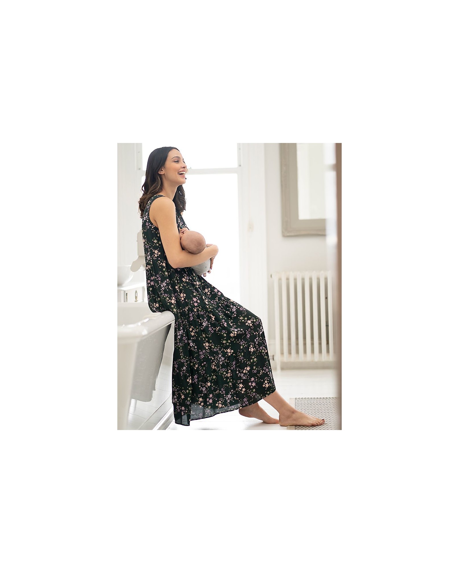 New Look Maternity tiered nursing dress in black floral