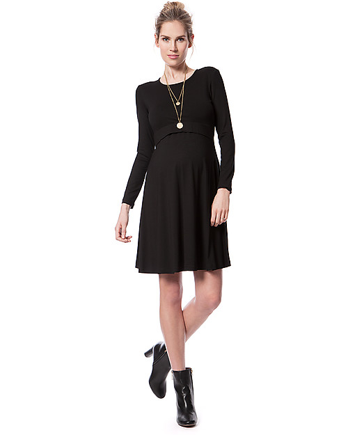 Seraphine Nursing and Maternity Dress Zelda in Soft Bamboo Fiber - Black Dresses_