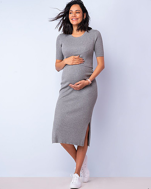 Seraphine Nursing and Maternity Layered Knit Dress Amaya - Grey Dresses_