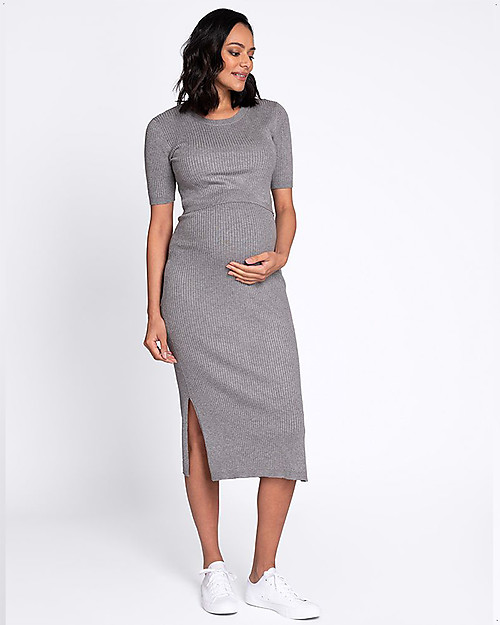 Seraphine Nursing and Maternity Layered Knit Dress Amaya - Grey Dresses_