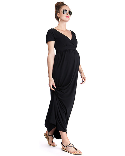 Seraphine Percy Tie Back Detail Maternity Maxi Dress - Black Dresses_