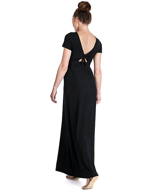 Seraphine Percy Tie Back Detail Maternity Maxi Dress - Black Dresses_