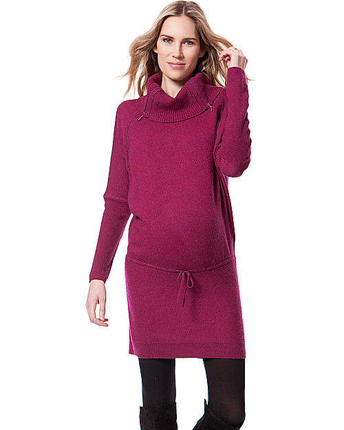 Seraphine Roll Neck Maternity and Nursing Tunic Hudson, Berry - Cashmere blend Dresses_