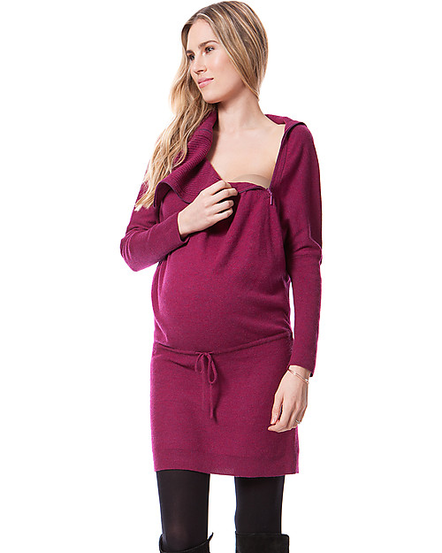 Seraphine Roll Neck Maternity and Nursing Tunic Hudson, Berry - Cashmere blend Dresses_