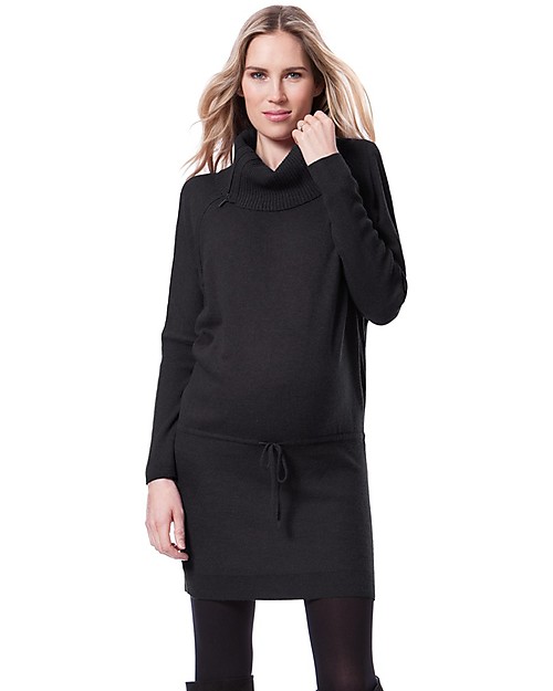 Seraphine Roll Neck Maternity and Nursing Tunic Hudson, Charcoal - Cashmere blend Dresses_