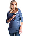 Seraphine Saskia, 3/4 Sleeves Nursing Top - Steel Blue Long Sleeves Tops