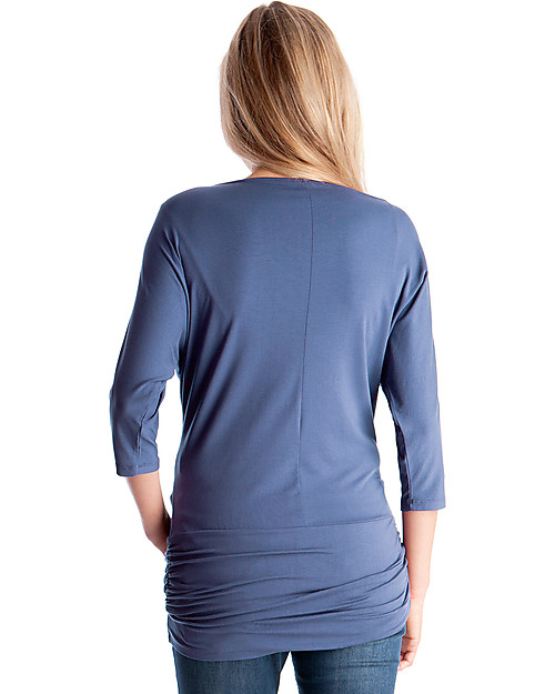Seraphine Saskia, 3/4 Sleeves Nursing Top - Steel Blue Long Sleeves Tops