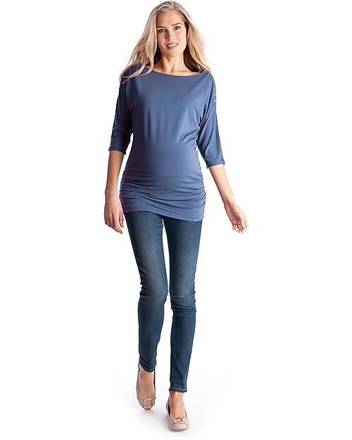 Seraphine Saskia, 3/4 Sleeves Nursing Top - Steel Blue Long Sleeves Tops