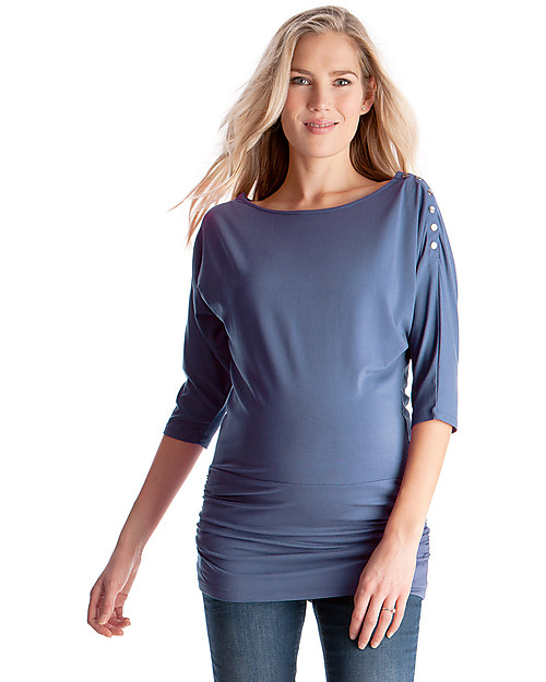 Seraphine Saskia, 3/4 Sleeves Nursing Top - Steel Blue Long Sleeves Tops