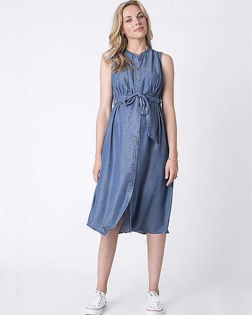 Seraphine Sleeveless Midi Shirt Nursing and Maternity Dress Djena - Denim Dresses_