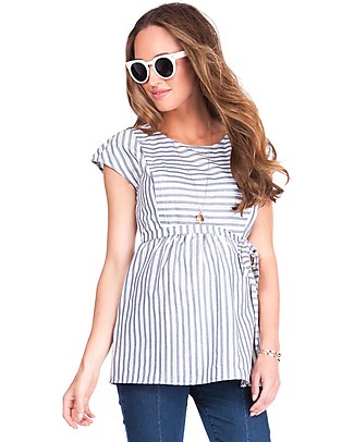 Seraphine Solene Panelled Maternity & Nursing Top - Blue stripes - 100% Cotton T-shirts