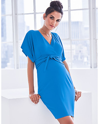 Seraphine Sylvana Maternity Dress with Knotted Front & Short Sleeves - Light Blue Dresses