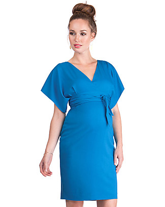 Seraphine Sylvana Maternity Dress with Knotted Front & Short Sleeves - Light Blue Dresses