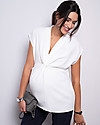 Seraphine Twist Short Sleeve Maternity and Nursing Blouse - Cream Bluse