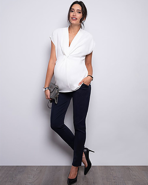 Seraphine Twist Short Sleeve Maternity and Nursing Blouse - Cream Bluse