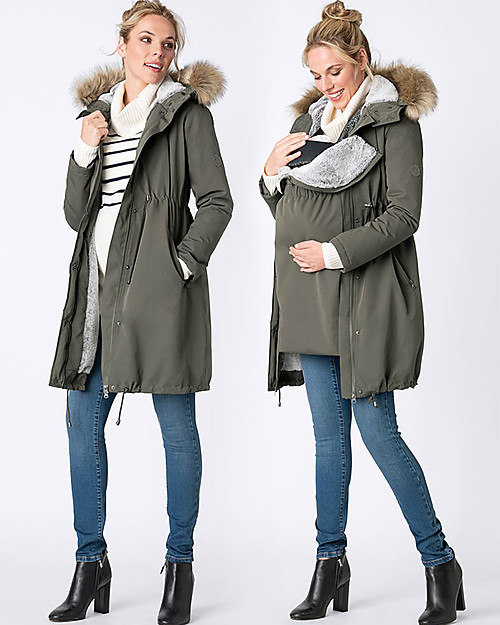 Seraphine Valetta Maternity + Baby Carrying Premium Parka 3 in 1, Khaki - Before and after baby! Down Jacket