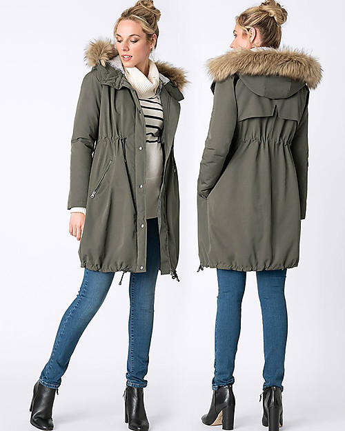 Seraphine Valetta Maternity + Baby Carrying Premium Parka 3 in 1, Khaki - Before and after baby! Down Jacket