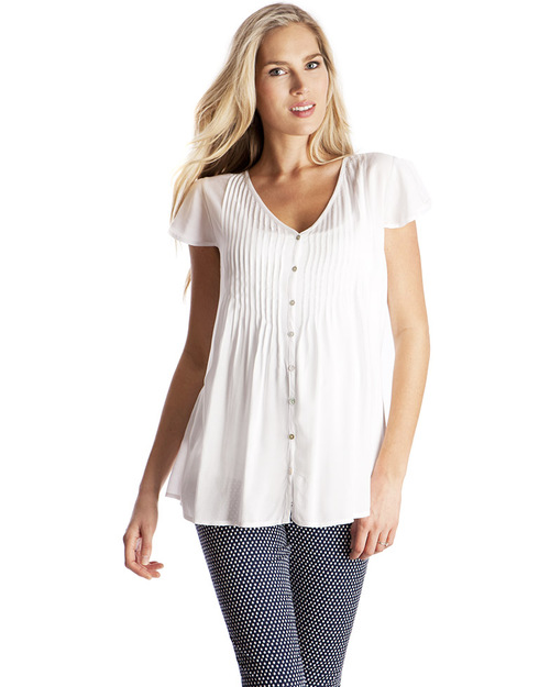 Seraphine White Flutter Sleeve Maternity Blouse - Mother of Pearl Detail Shirts And Blouses