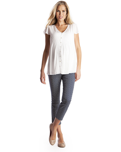 Seraphine White Flutter Sleeve Maternity Blouse - Mother of Pearl Detail Shirts And Blouses