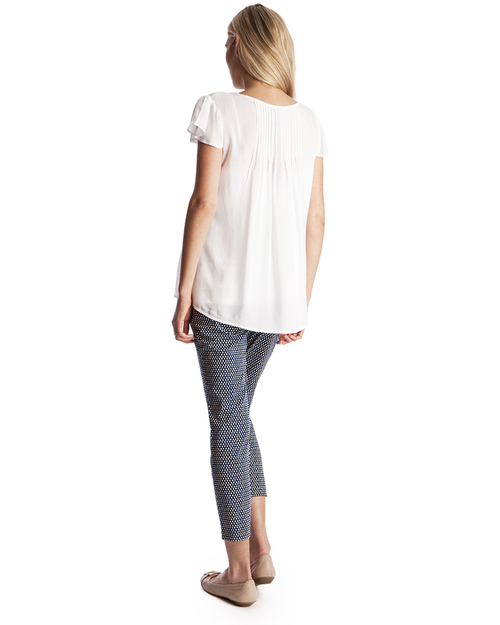 Seraphine White Flutter Sleeve Maternity Blouse - Mother of Pearl Detail Shirts And Blouses