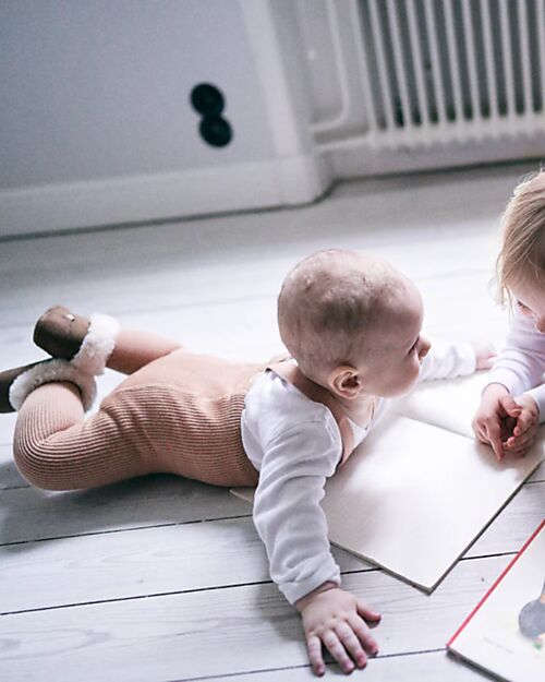 Silly Silas Footed Cotton Tights with Braces - Light Brown - 100% Organic Cotton GOTS Certified Tights