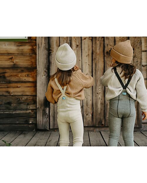 Silly Silas Wooly Footless Tights with Braces - Cream Blend - Merino Wool and Cotton Tights