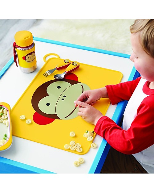Skip Hop Fold & Go Zoo Silicone Placemat, Monkey - 42 x 30.5 cm, free from PVC, BPA, lead, latex or phthalates Placemat