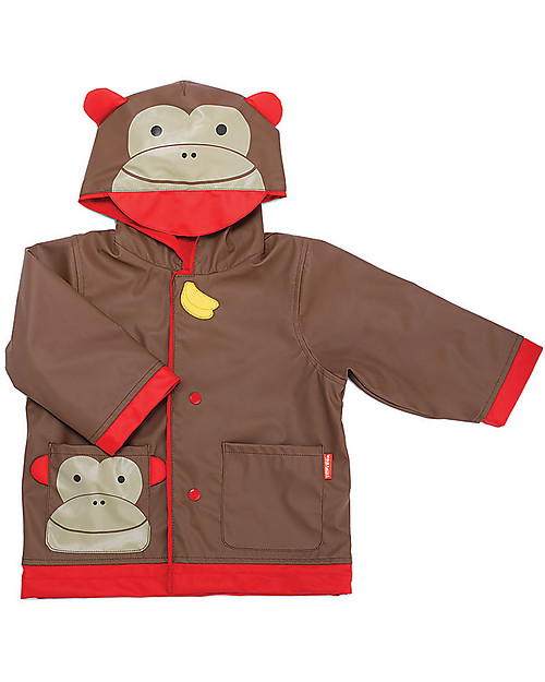 Skip Hop Lined Raincoat Monkey with Hood and Roll-Up Sleeves - Size 3-4 Coats