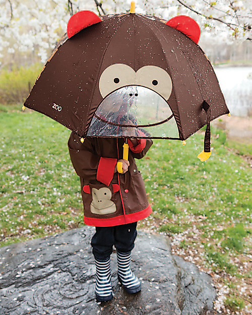 Skip Hop Lined Raincoat Monkey with Hood and Roll-Up Sleeves - Size 3-4 Coats